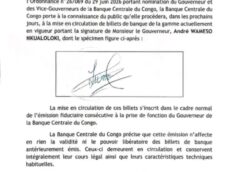 BCC : Bientôt la mise en circulation des billets signés par le Gouverneur André Wameso